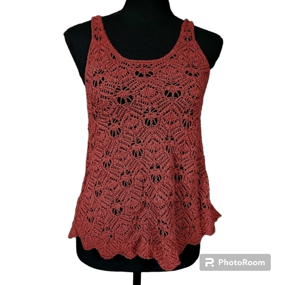 American Eagle Crochet Boho Rust Tank Top Small
